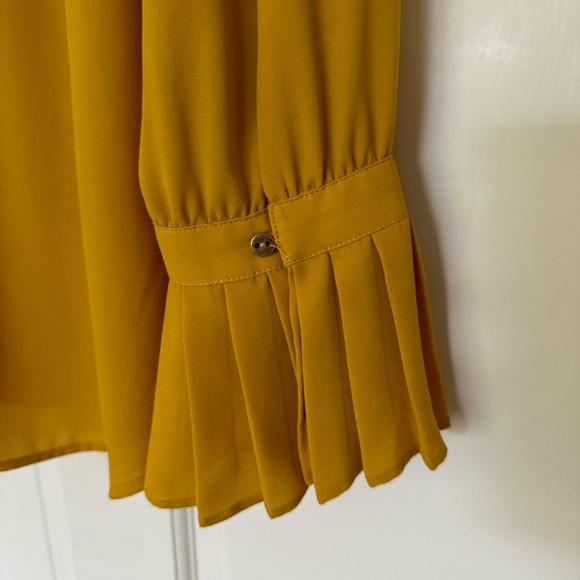 Loft Mustard Long Sleeve Pleated Detail Blouse - Picture 3 of 5